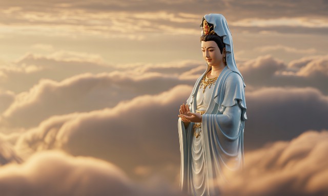 觀世音菩薩本尊法觀想圖，觀世音菩薩在空中